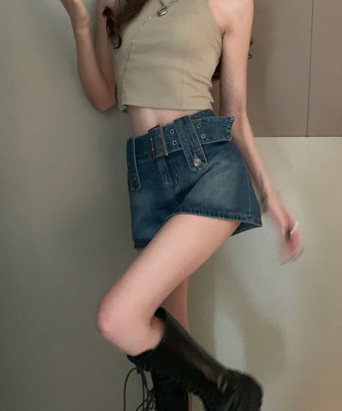 meJane（ミージェーン）の「デニム台形ミニスカパン（デニムスカート・レディース・ブラック/インディゴブルー・S/M）」の6枚目の写真