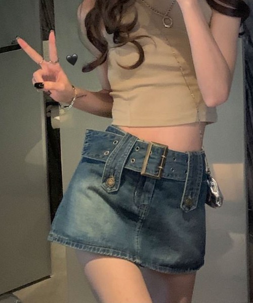 meJane（ミージェーン）の「デニム台形ミニスカパン（デニムスカート・レディース・ブラック/インディゴブルー・S/M）」の12枚目の写真