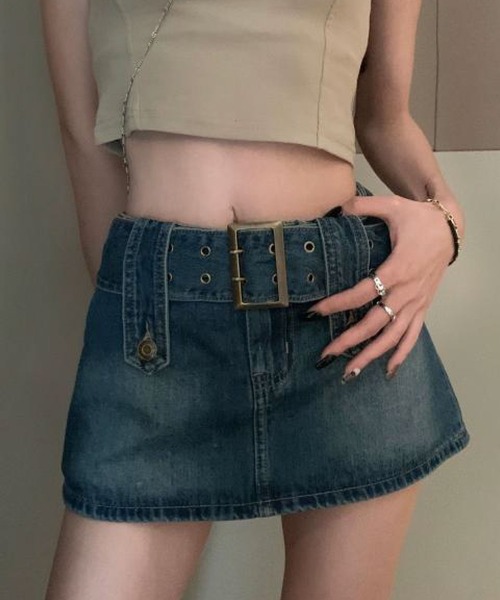 meJane（ミージェーン）の「デニム台形ミニスカパン（デニムスカート・レディース・ブラック/インディゴブルー・S/M）」の13枚目の写真