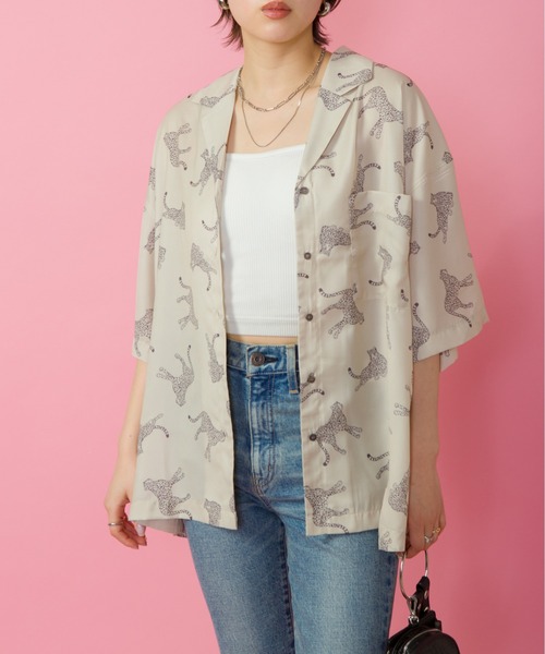 SpRay(スプレイ)の「ヒョウ柄オープンカラーシャツ(シャツ/ブラウス・レディース・ベージュ/オフホワイト/ライトカーキ・FREE)」の10枚目の写真