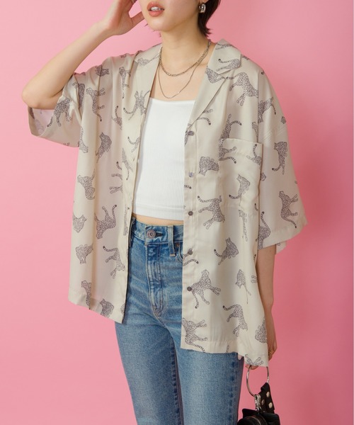 SpRay(スプレイ)の「ヒョウ柄オープンカラーシャツ(シャツ/ブラウス・レディース・ベージュ/オフホワイト/ライトカーキ・FREE)」の9枚目の写真