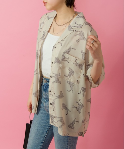 SpRay(スプレイ)の「ヒョウ柄オープンカラーシャツ(シャツ/ブラウス・レディース・ベージュ/オフホワイト/ライトカーキ・FREE)」の8枚目の写真