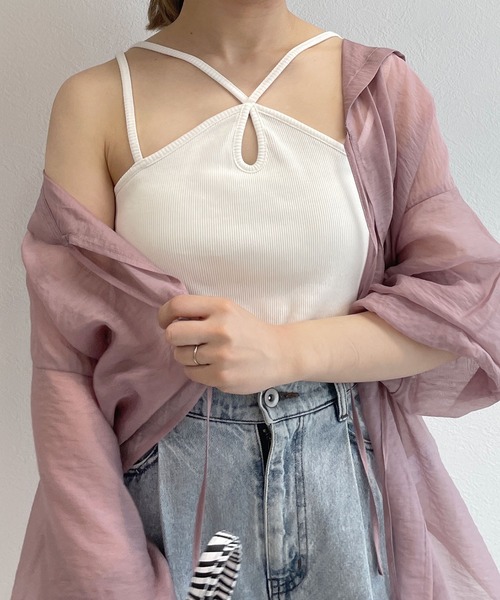 w closet（ダブルクローゼット）の「テレコカップ付きキャミソール（キャミソール・レディース・イエロー系その他/ブルー系その他/オフホワイト/ブラック・FREE）」の2枚目の写真