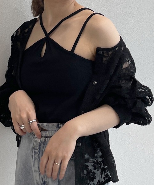 w closet（ダブルクローゼット）の「テレコカップ付きキャミソール（キャミソール・レディース・イエロー系その他/ブルー系その他/オフホワイト/ブラック・FREE）」の3枚目の写真