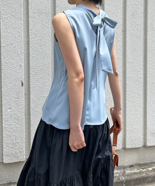 Jewelobe（ジュエローブ）の「バックリボンAラインノースリトップス（シャツ/ブラウス・レディース・ホワイト/グリーン/ブルー/パープル・M/S）」の19枚目の写真