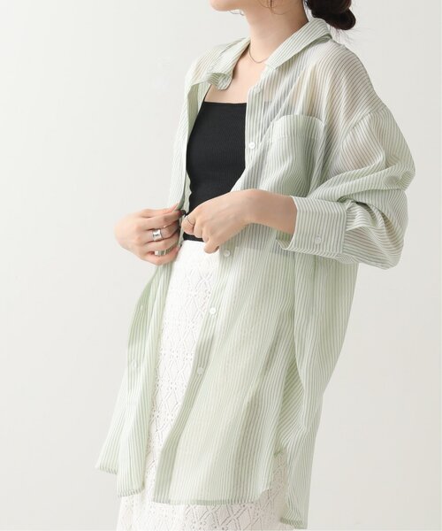 RAY CASSIN(レイカズン)の「ストライプシアーシャツ(シャツ/ブラウス・レディース・ピンク/グリーン/ネイビー・FREE)」の5枚目の写真