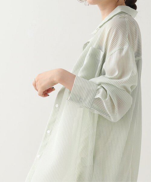 RAY CASSIN(レイカズン)の「ストライプシアーシャツ(シャツ/ブラウス・レディース・ピンク/グリーン/ネイビー・FREE)」の6枚目の写真