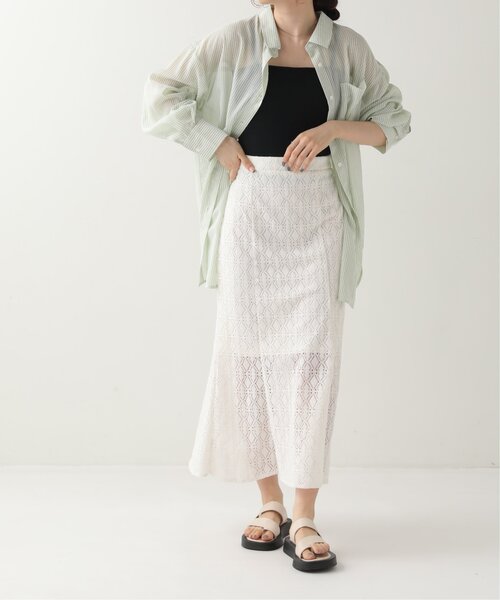 RAY CASSIN(レイカズン)の「ストライプシアーシャツ(シャツ/ブラウス・レディース・ピンク/グリーン/ネイビー・FREE)」の7枚目の写真