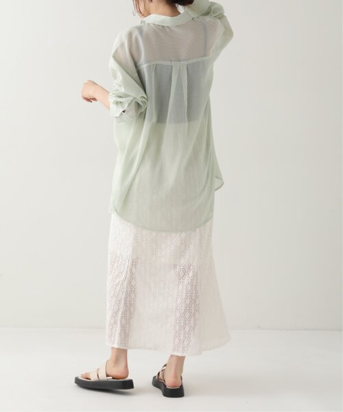 RAY CASSIN(レイカズン)の「ストライプシアーシャツ(シャツ/ブラウス・レディース・ピンク/グリーン/ネイビー・FREE)」の8枚目の写真