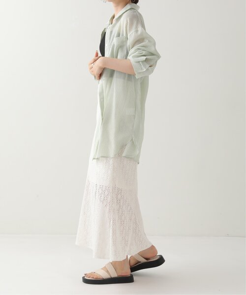 RAY CASSIN(レイカズン)の「ストライプシアーシャツ(シャツ/ブラウス・レディース・ピンク/グリーン/ネイビー・FREE)」の9枚目の写真