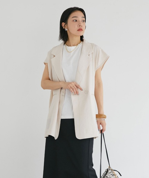 リネンライクテーラード半袖ジャケット（テーラードジャケット
