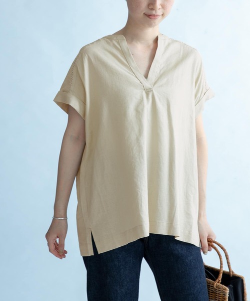 FORK&SPOON（フォークアンドスプーン）の「FORK&SPOON　フレンチロールスリーブブラウス（シャツ/ブラウス・レディース・ブラック/ベージュ・1）」の9枚目の写真