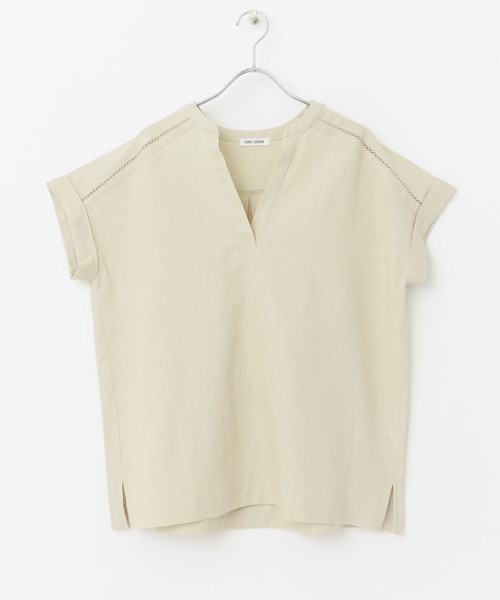 FORK&SPOON（フォークアンドスプーン）の「FORK&SPOON　フレンチロールスリーブブラウス（シャツ/ブラウス・レディース・ブラック/ベージュ・1）」の4枚目の写真