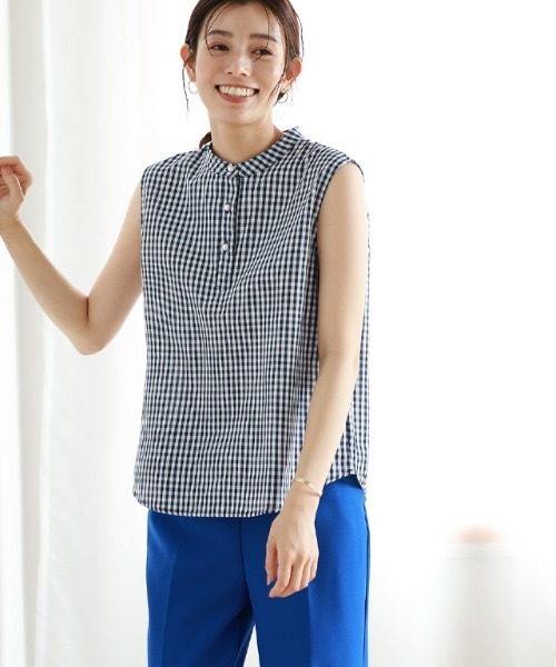 Pierrot(ピエロ)の「ギンガムチェックブラウス(シャツ/ブラウス・レディース・ネイビー/ブラック・M/L)」の12枚目の写真