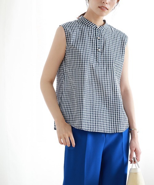 Pierrot(ピエロ)の「ギンガムチェックブラウス(シャツ/ブラウス・レディース・ネイビー/ブラック・M/L)」の22枚目の写真