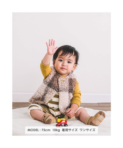 SLAP SLIP BABY（スラップスリップベビー）の「SLAPSLIPBABY/アニマルモチーフ刺繍ボアベストベビー(70~80cm)（ベスト・キッズ・オフホワイト/ピンク/ベージュ系その他・ONESIZE）」の4枚目の写真