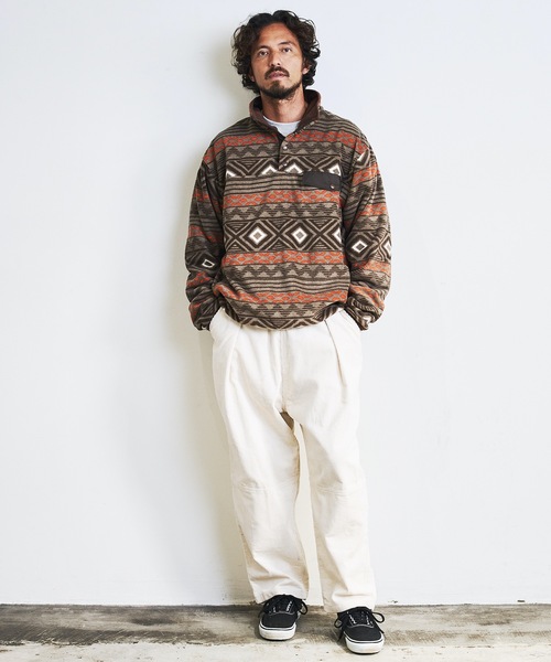 COMMON WARE（コモンウェアー）の「COMMONWARE:OUTDOOR FLEESE SNAP SHIRTS/フリース スタンド スナップシャツ（ミリタリージャケット・メンズ・グリーン/ブラック/オートミール/モカ・L/M）」の22枚目の写真