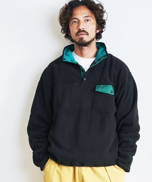 COMMON WARE（コモンウェアー）の「COMMONWARE:OUTDOOR FLEESE SNAP SHIRTS/フリース スタンド スナップシャツ（ミリタリージャケット・メンズ・グリーン/ブラック/オートミール/モカ・L/M）」の6枚目の写真