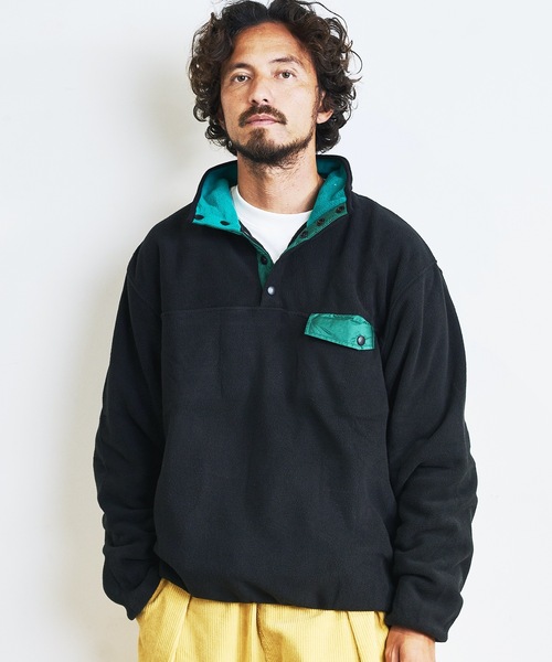 COMMON WARE（コモンウェアー）の「COMMONWARE:OUTDOOR FLEESE SNAP SHIRTS/フリース スタンド スナップシャツ（ミリタリージャケット・メンズ・グリーン/ブラック/オートミール/モカ・L/M）」の7枚目の写真