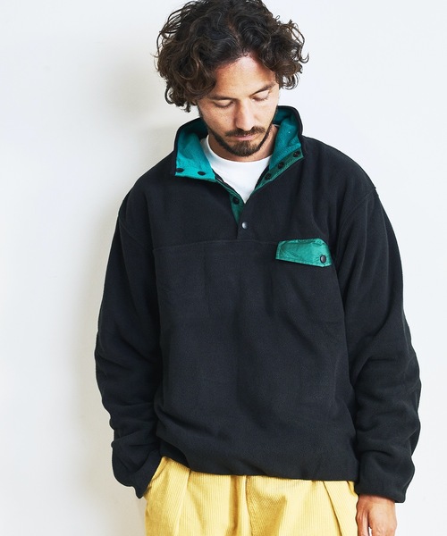 COMMON WARE（コモンウェアー）の「COMMONWARE:OUTDOOR FLEESE SNAP SHIRTS/フリース スタンド スナップシャツ（ミリタリージャケット・メンズ・グリーン/ブラック/オートミール/モカ・L/M）」の8枚目の写真