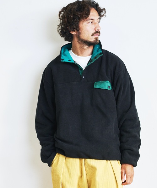 COMMON WARE（コモンウェアー）の「COMMONWARE:OUTDOOR FLEESE SNAP SHIRTS/フリース スタンド スナップシャツ（ミリタリージャケット・メンズ・グリーン/ブラック/オートミール/モカ・L/M）」の9枚目の写真