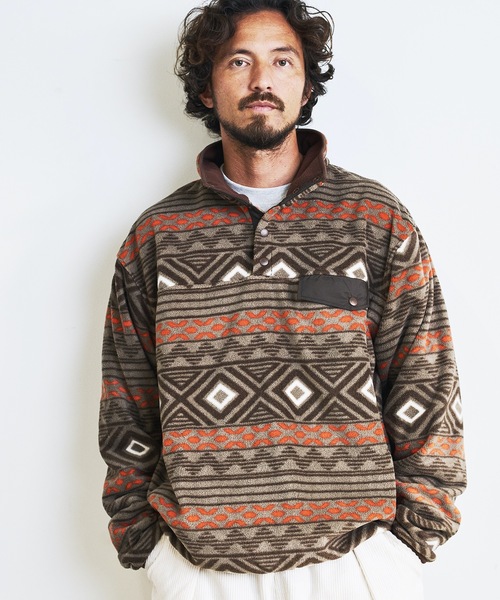 COMMON WARE（コモンウェアー）の「COMMONWARE:OUTDOOR FLEESE SNAP SHIRTS/フリース スタンド スナップシャツ（ミリタリージャケット・メンズ・グリーン/ブラック/オートミール/モカ・L/M）」の10枚目の写真