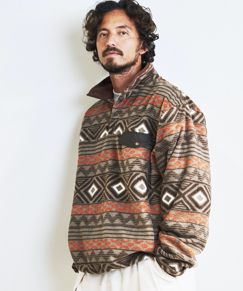 COMMON WARE（コモンウェアー）の「COMMONWARE:OUTDOOR FLEESE SNAP SHIRTS/フリース スタンド スナップシャツ（ミリタリージャケット・メンズ・グリーン/ブラック/オートミール/モカ・L/M）」の11枚目の写真