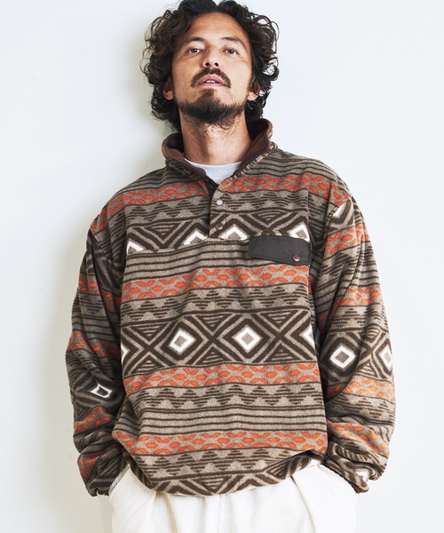 COMMON WARE（コモンウェアー）の「COMMONWARE:OUTDOOR FLEESE SNAP SHIRTS/フリース スタンド スナップシャツ（ミリタリージャケット・メンズ・グリーン/ブラック/オートミール/モカ・L/M）」の12枚目の写真