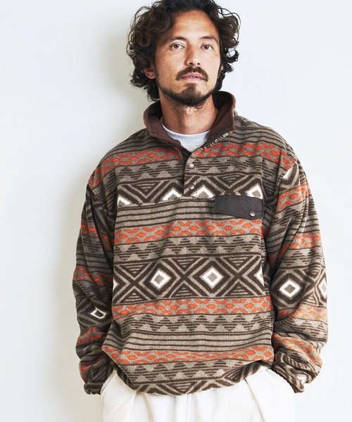 COMMON WARE（コモンウェアー）の「COMMONWARE:OUTDOOR FLEESE SNAP SHIRTS/フリース スタンド スナップシャツ（ミリタリージャケット・メンズ・グリーン/ブラック/オートミール/モカ・L/M）」の13枚目の写真