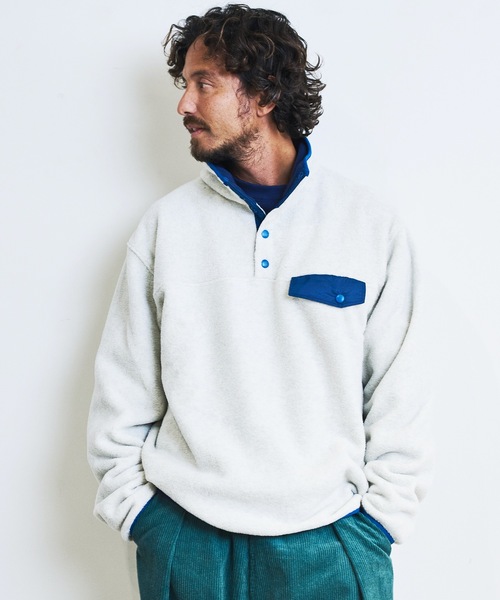 COMMON WARE（コモンウェアー）の「COMMONWARE:OUTDOOR FLEESE SNAP SHIRTS/フリース スタンド スナップシャツ（ミリタリージャケット・メンズ・グリーン/ブラック/オートミール/モカ・L/M）」の15枚目の写真