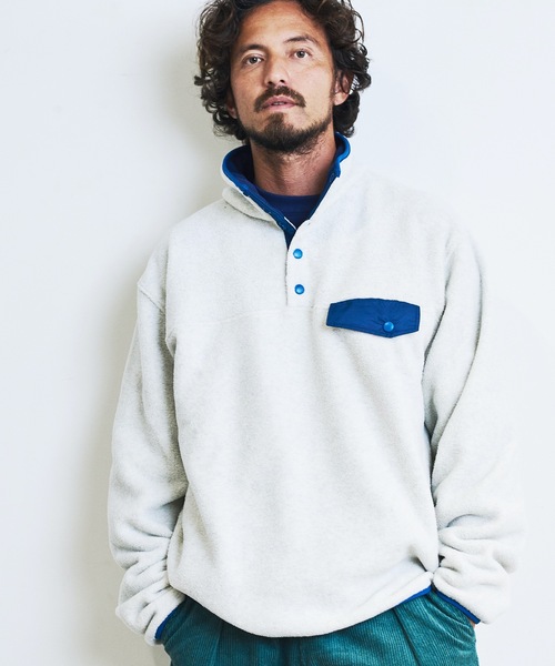 COMMON WARE（コモンウェアー）の「COMMONWARE:OUTDOOR FLEESE SNAP SHIRTS/フリース スタンド スナップシャツ（ミリタリージャケット・メンズ・グリーン/ブラック/オートミール/モカ・L/M）」の16枚目の写真