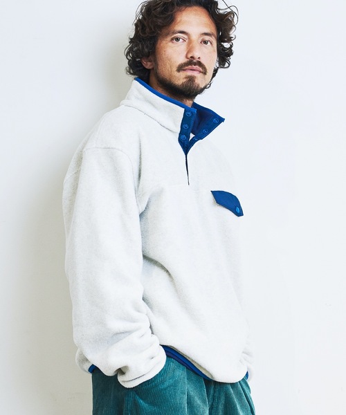 COMMON WARE（コモンウェアー）の「COMMONWARE:OUTDOOR FLEESE SNAP SHIRTS/フリース スタンド スナップシャツ（ミリタリージャケット・メンズ・グリーン/ブラック/オートミール/モカ・L/M）」の17枚目の写真