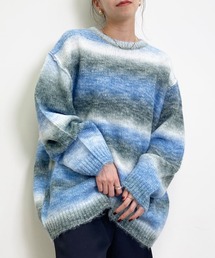 グラデーションロング丈ニットトップス