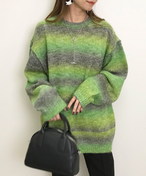 INGNI(イング)の「グラデーションロング丈ニットトップス(ニット/セーター・レディース・ピンク/ブルー/グリーン・M)」の6枚目の写真