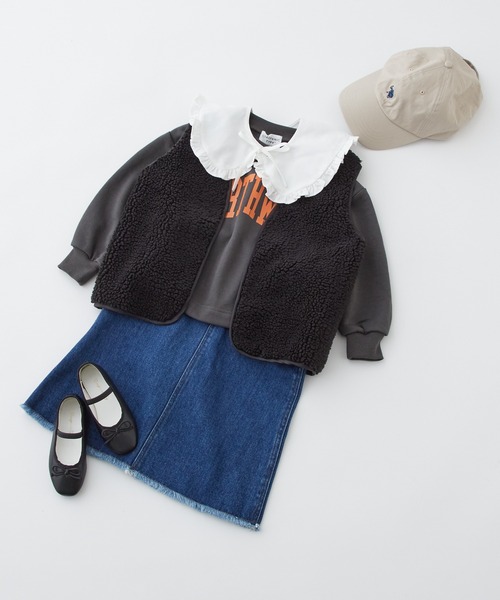 CIAOPANIC TYPY（チャオパニックティピー）の「□【2点セット】ボアベスト×クロップドカレッジプリントスウェット（スウェット・キッズ・チャコールグレー/アイボリー/グリーン・XL/XXL/L/M/S）」の7枚目の写真