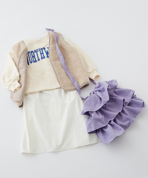 CIAOPANIC TYPY（チャオパニックティピー）の「□【2点セット】ボアベスト×クロップドカレッジプリントスウェット（スウェット・キッズ・チャコールグレー/アイボリー/グリーン・XL/XXL/L/M/S）」の5枚目の写真