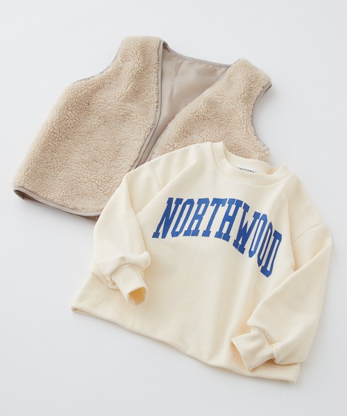 CIAOPANIC TYPY（チャオパニックティピー）の「□【2点セット】ボアベスト×クロップドカレッジプリントスウェット（スウェット・キッズ・チャコールグレー/アイボリー/グリーン・XL/XXL/L/M/S）」の4枚目の写真