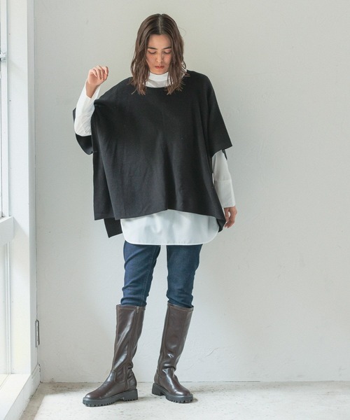 LEPSIM(レプシィム)の「14ゲージ満たされニットポンチョ 294932(ニット/セーター・レディース・ブラック/グレイッシュベージュ/ブラウン/グリーン/ボルドー・FREE)」の7枚目の写真