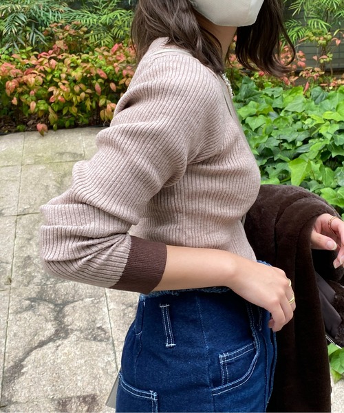 CPCM（シーピーシーエム）の「袖口配色リブインナーニット（ニット/セーター・レディース・ブラック/ベージュ/グリーン/アイボリー/マスタード・フリー）」の16枚目の写真