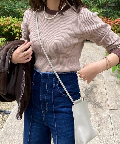 CPCM（シーピーシーエム）の「袖口配色リブインナーニット（ニット/セーター・レディース・ブラック/ベージュ/グリーン/アイボリー/マスタード・フリー）」の13枚目の写真