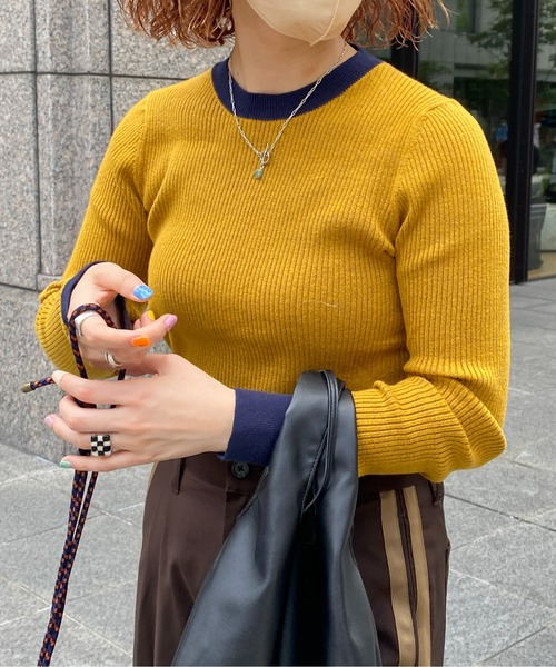 CPCM（シーピーシーエム）の「袖口配色リブインナーニット（ニット/セーター・レディース・ブラック/ベージュ/グリーン/アイボリー/マスタード・フリー）」の10枚目の写真