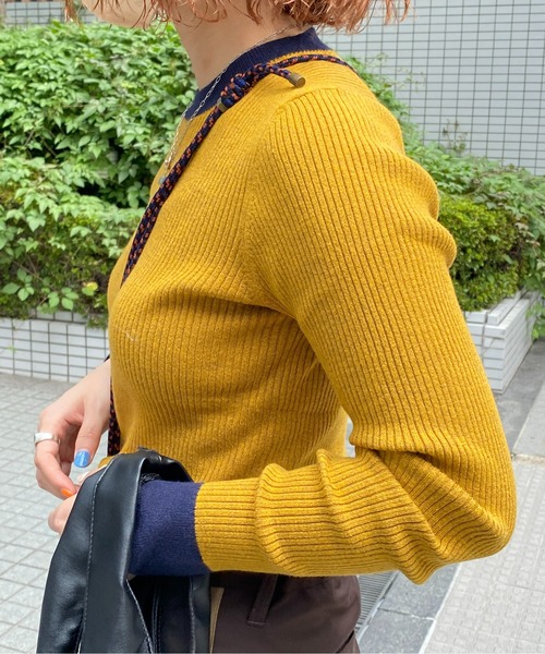 CPCM（シーピーシーエム）の「袖口配色リブインナーニット（ニット/セーター・レディース・ブラック/ベージュ/グリーン/アイボリー/マスタード・フリー）」の17枚目の写真