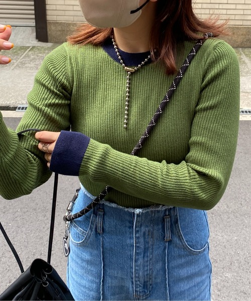 CPCM（シーピーシーエム）の「袖口配色リブインナーニット（ニット/セーター・レディース・ブラック/ベージュ/グリーン/アイボリー/マスタード・フリー）」の11枚目の写真