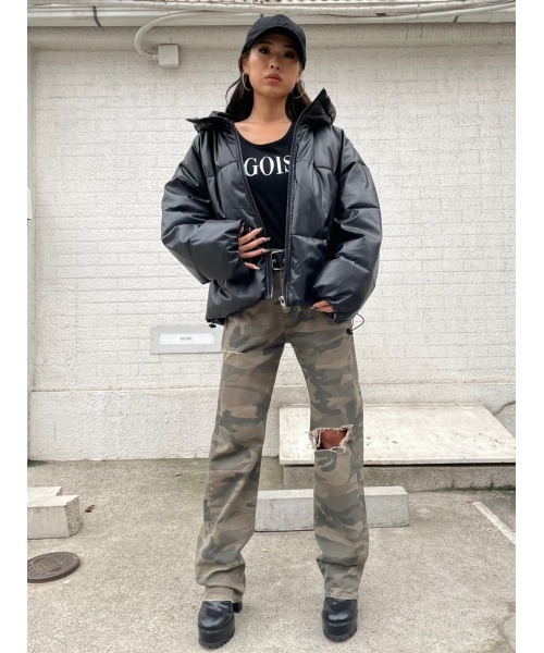 EGOIST（エゴイスト）の「フェイクレザー中綿ジャケットII（その他アウター・レディース・ブラック/アイボリー・FREE）」の16枚目の写真