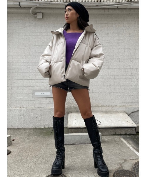 EGOIST（エゴイスト）の「フェイクレザー中綿ジャケットII（その他アウター・レディース・ブラック/アイボリー・FREE）」の18枚目の写真