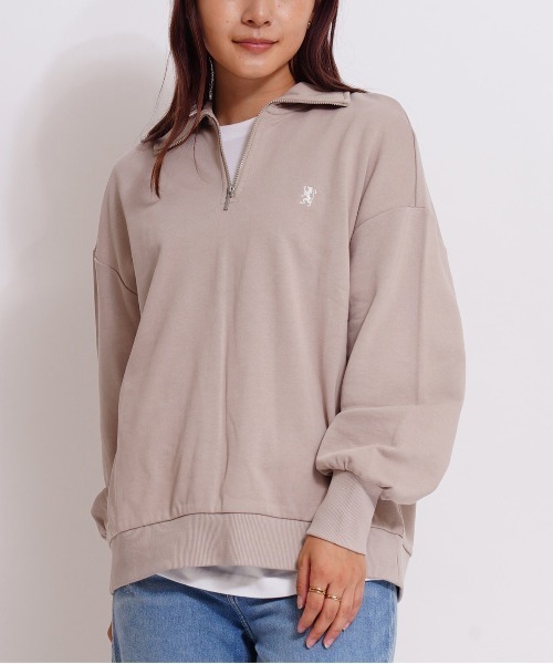 GIORDANO（ジョルダーノ）の「[ GIORDANO ]スタンドハーフジップ裏毛スウェット（スウェット・レディース・カーキ/グレー・MEDIUM/LARGE）」の2枚目の写真