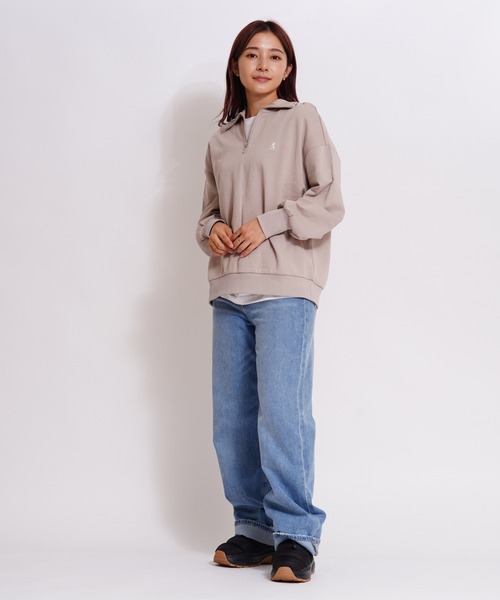 GIORDANO（ジョルダーノ）の「[ GIORDANO ]スタンドハーフジップ裏毛スウェット（スウェット・レディース・カーキ/グレー・MEDIUM/LARGE）」の14枚目の写真