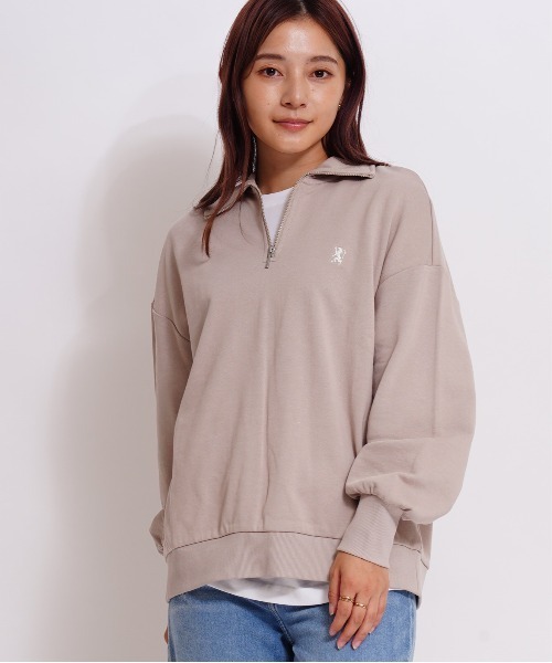 GIORDANO（ジョルダーノ）の「[ GIORDANO ]スタンドハーフジップ裏毛スウェット（スウェット・レディース・カーキ/グレー・MEDIUM/LARGE）」の12枚目の写真