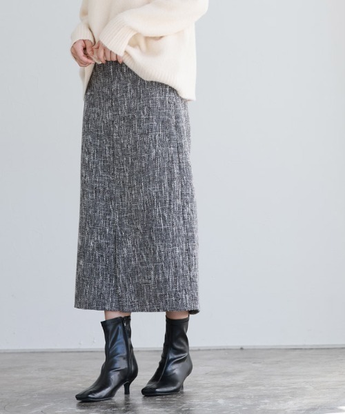 Pierrot(ピエロ)の「ツイードIラインスカート(スカート・レディース・ブラック/ブラウン・M/L)」の2枚目の写真