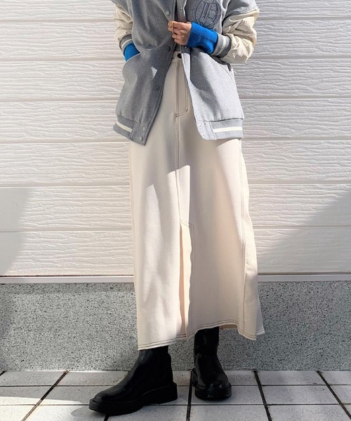 Q(キュー)の「裏毛ドッキングスカート(スカート・レディース・アイボリー/グレイッシュベージュ・MEDIUM)」の13枚目の写真